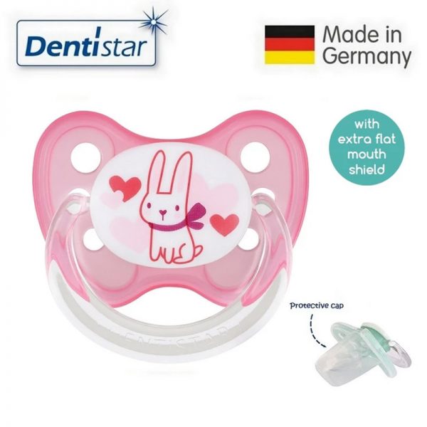 Dentistar Tooth-friendly Flat Pacifier (6-14 months) size 2 with protective cap - Rabbit (1)