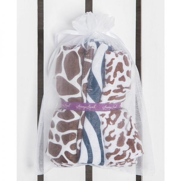 Lennylamb Muslin Square Set 70x70cm - Cheetah Brown & White, Giraffe Brown & Cream, Zebra Navy Blue & White (2)