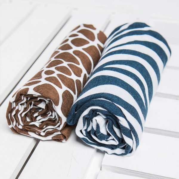 Lennylamb Swaddle Blanket Set 120x120cm - Zebra Navy Blue & White, Giraffe Brown & Cream (7)