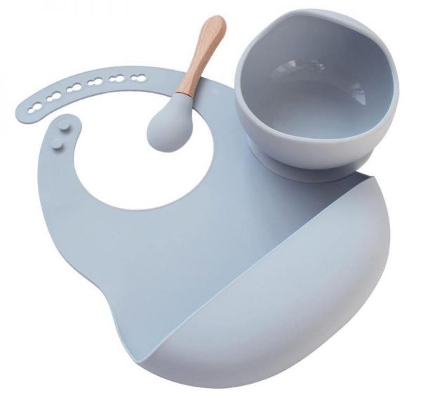 Silicone Bib + Bowl Set - Sky Blue - Cookie Dealer