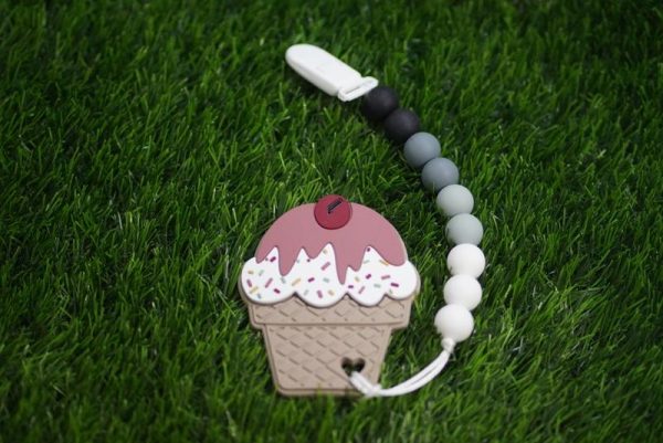 Teether - Ice Cream Option 1 (Black Grey White Beads)