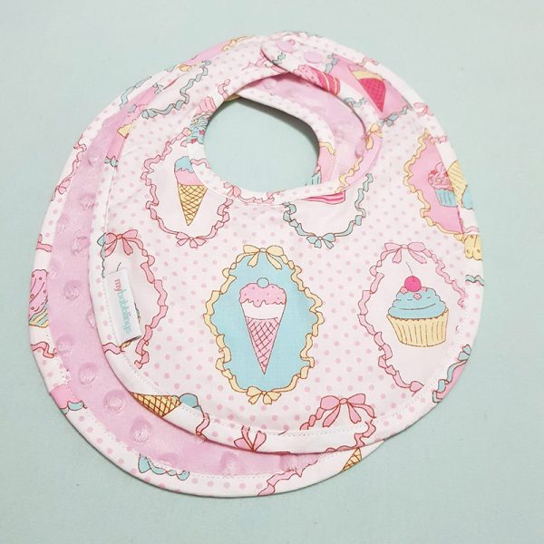 Pink Minky Dreamy Cupcakes Bib