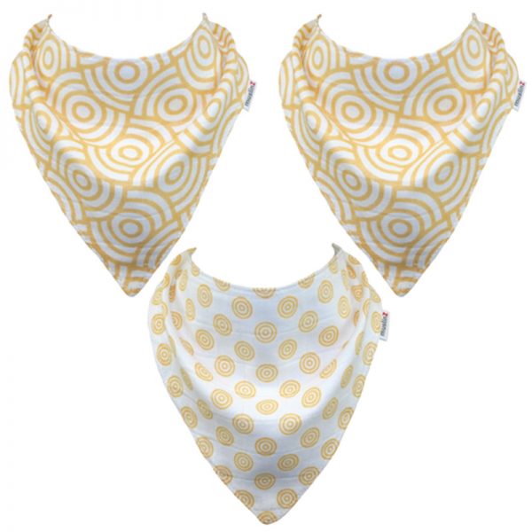 MuslinZ 3 Pack BambooOrganic Cotton Muslin Dribble Bibs – Gold Print (3)